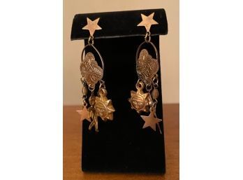 Vintage Cherub Moon And Star Earrings