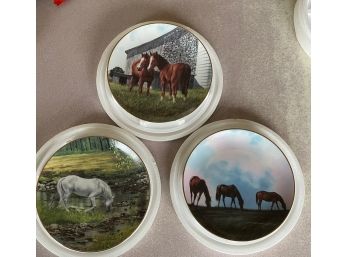 Gorgeous Trio Of Vintage Horse Collectors Plates