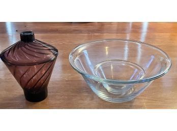 Pair Of Clear Glass Bowls And Pretty Brown Glass Candy Dish