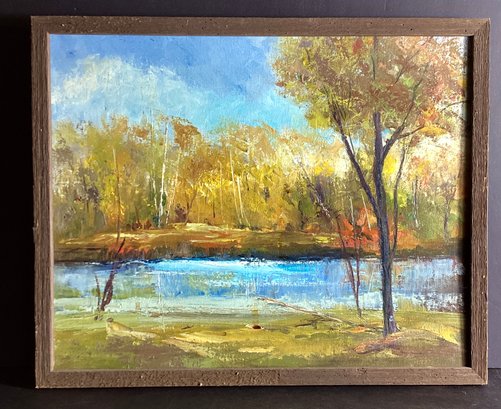 17 X 21 Mid Century Original Impressionist Oil Painting Of Autumn Trees