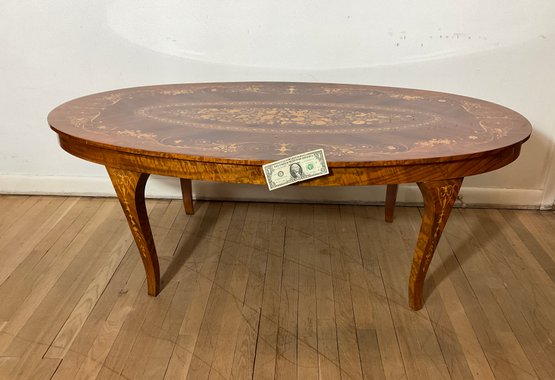 Large Italian Marquetry Inlayed Oval Table