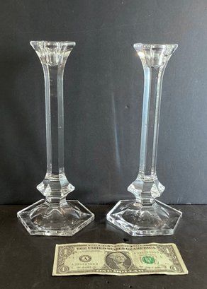 One Pair Of Vintage Towle Crystal Candle Holders With A Hexagon Base
