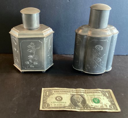 Two Antique Chinese Pewter  Tea Caddies