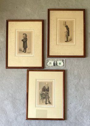 3 Vintage Vanity Fair Spy Prints Of Historical Figures Framed And Under Glass