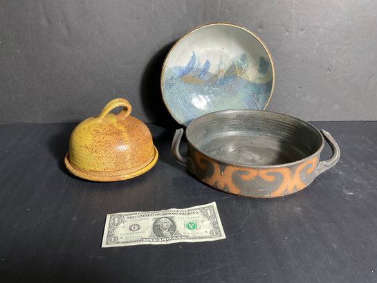 Trio Of Vintage Signed Studio Art Pottery