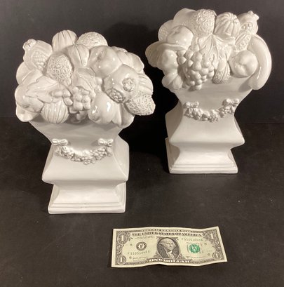 2 Italian Ceramic Blanc De Chine Fruit  Topiary Items For Your Home