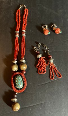 Artisan Created Necklace And 2 Pair Of Clip Earrings For Your Collection