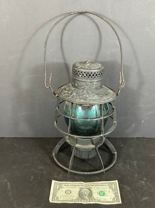 Original Dressel Antique Railroad Lantern With Original Green Glass Lens