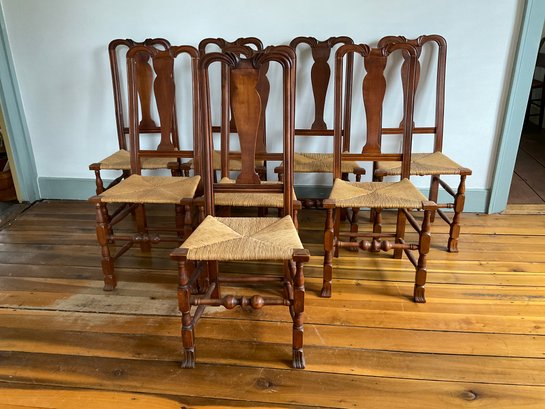 Set Of 8 Bench Made Queen, Anne Rush Seat Dining Chairs With Spanish Feet