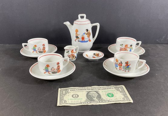 Vintage 11 Piece Childs Porcelain Decorated Tea Set