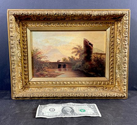 10 X 13 Antique Oil Painting In Gold Gesso Frame