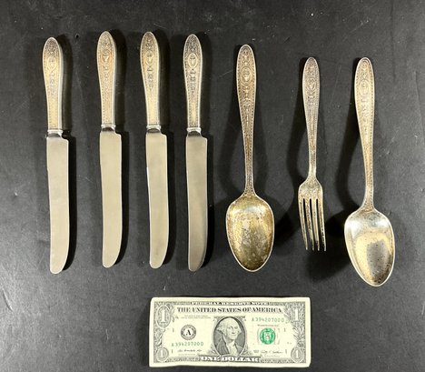 7 Pieces Of Sterling Silver Flatware Wedgwood Pattern 1926
