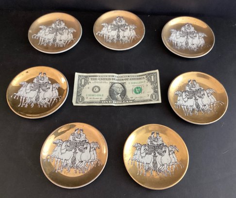 7 Gilded Etcetera Dishes Of Chariot/ Horses By Fornasetti-Milano For S.F. A.