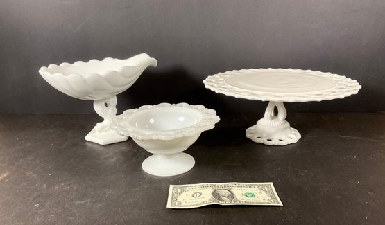 3 Pieces Of Westmoreland Milk Glass Table Items
