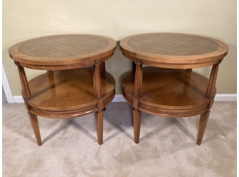 MCM Pair Of Maple Round Drum Tables