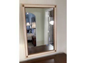 Vintage Painted White And Gold Mirror With Brass Corner Accents