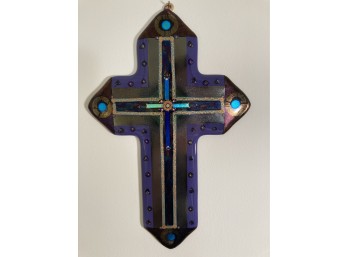 Studio Art Glass Iridescent “Byzantine” Cross Signed Davis