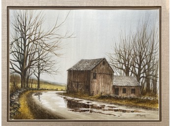 Bill Ely (1919-) Watercolor On Paper Rainy Landscape With Barn