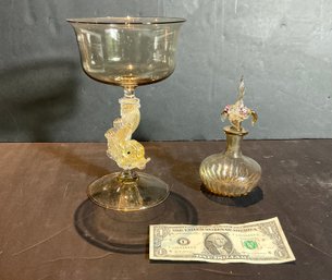 2 Vintage Pieces Of Very Delicate Hand Blown Venetian Glass