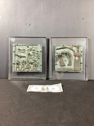 Two Bronze Bas Relief Images  On Plexiglass Backing By Artists From Verona, Italy
