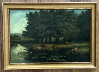 Antique Original Oil Painting Of A Lovely Summer Day