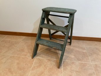 Antique Ladder In Original Blue Paint