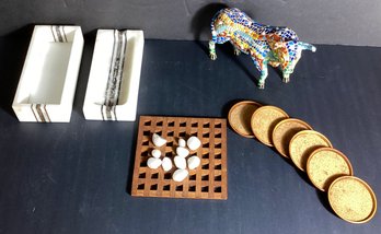 Interesting Group Of Home Items In Marble, Wood/cork, Stones And Polychrome
