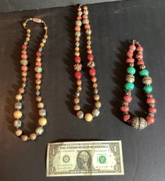 3 Handmade Middle-Eastern  Necklaces  With Hand Wrought Beads