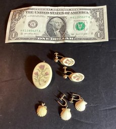 Small Collection Of Scrimshaw And Bone Jewelry