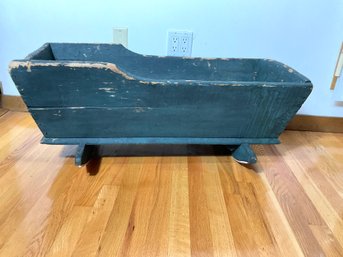 Antique Original  Blue Painted Pine Childs Cradle