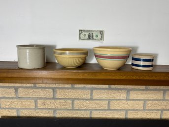 4 Pieces Of Vintage Stoneware Bowls & Crocks