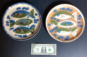 2 Hand Designed Plates With Fish Motif