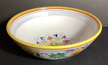 Large Italian Signed Ceramic Serving Bowl With Hippocampus And Floral Design