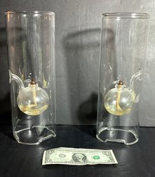 2 Mid Century Glass Oil Lamps