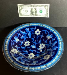 A Vintage Textured Art Glass Shallow Bowl In Shades Of Blue