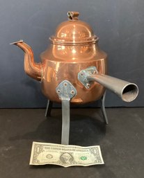 Blacksmith Made Copper Kettle With Metal Legs And Handle