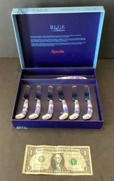 NIB Spode Italian Blue Cheese Knife And 6 Spreader Knives