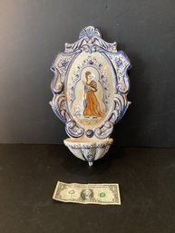 Vintage Signed Italian Fiance Wall Sconce Featuring A Woman On A Stroll