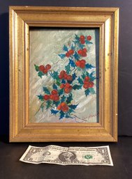 Original Signed Doris Hansen Oil Painting Of Holly Berries And Leaves.