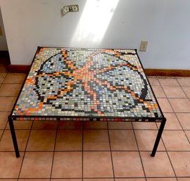 Mid Century Modern Abstract Mosaic & Iron Coffee Table