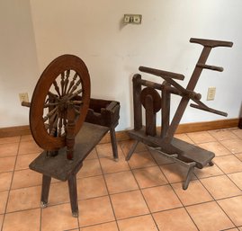 Two Antique Primitive New England Tools Yarn Winder & Spinning Wheel