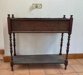 Vintage Mahogany & Woven Cane Interior Planter