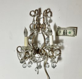 French Crystal And Gilded Iron Wall Sconce With Beads