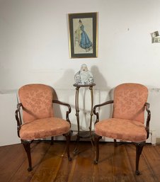 Pair Of Fine Mahogany Upholstered Queen Anne Arm Chairs