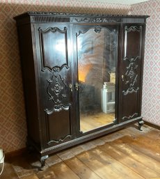 Antique Ebonized 3 Door Edwardian Wardrobe