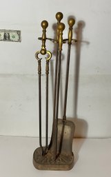 Vintage Brass & Iron Cannon Ball Fireplace Tools Quality