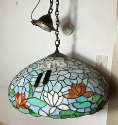 Vintage Leaded Glass Hanging Fixture With Cat Tails