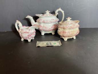 3 Piece Antique Staffordshire Tea Set Signed Davenport