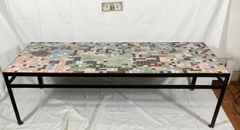 Mid Century Mosaic Top Wrought Iron Table