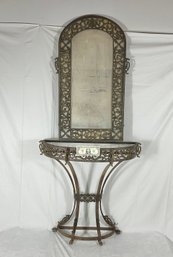 Antique Cast Iron & Brass Italianate Demi Lune Table & Mirror